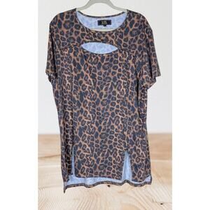 L&B Lucky & Blessed Leopard Print Top XL Shirt Cutout Scoop Neck